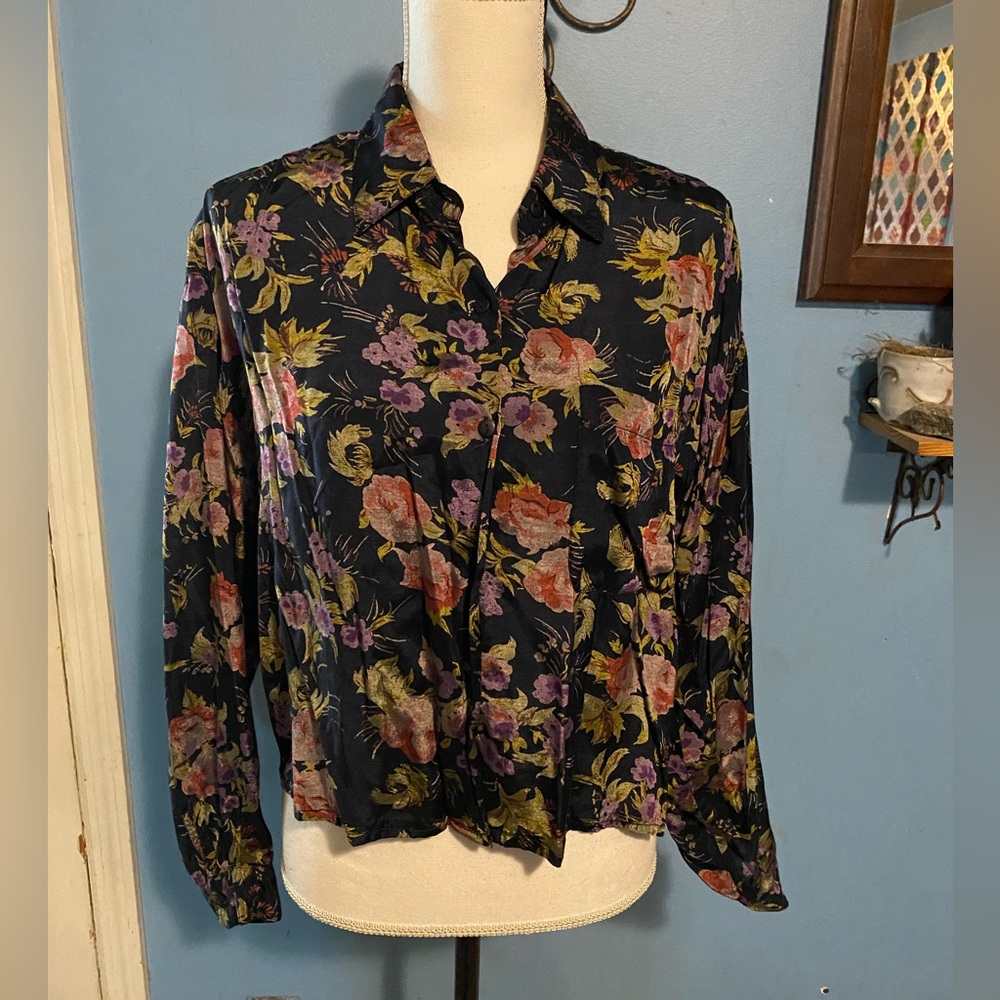 Vintage, Evidence, Cropped, Floral Blouse